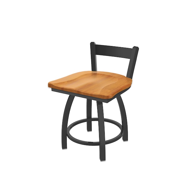 18" Low Back Swivel Vanity Stool, Pewter Finish, Med Maple Seat